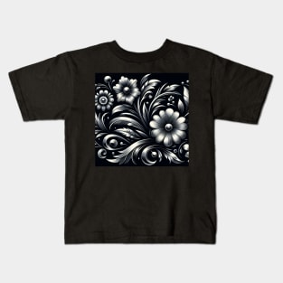 Silver Floral Illustration Kids T-Shirt